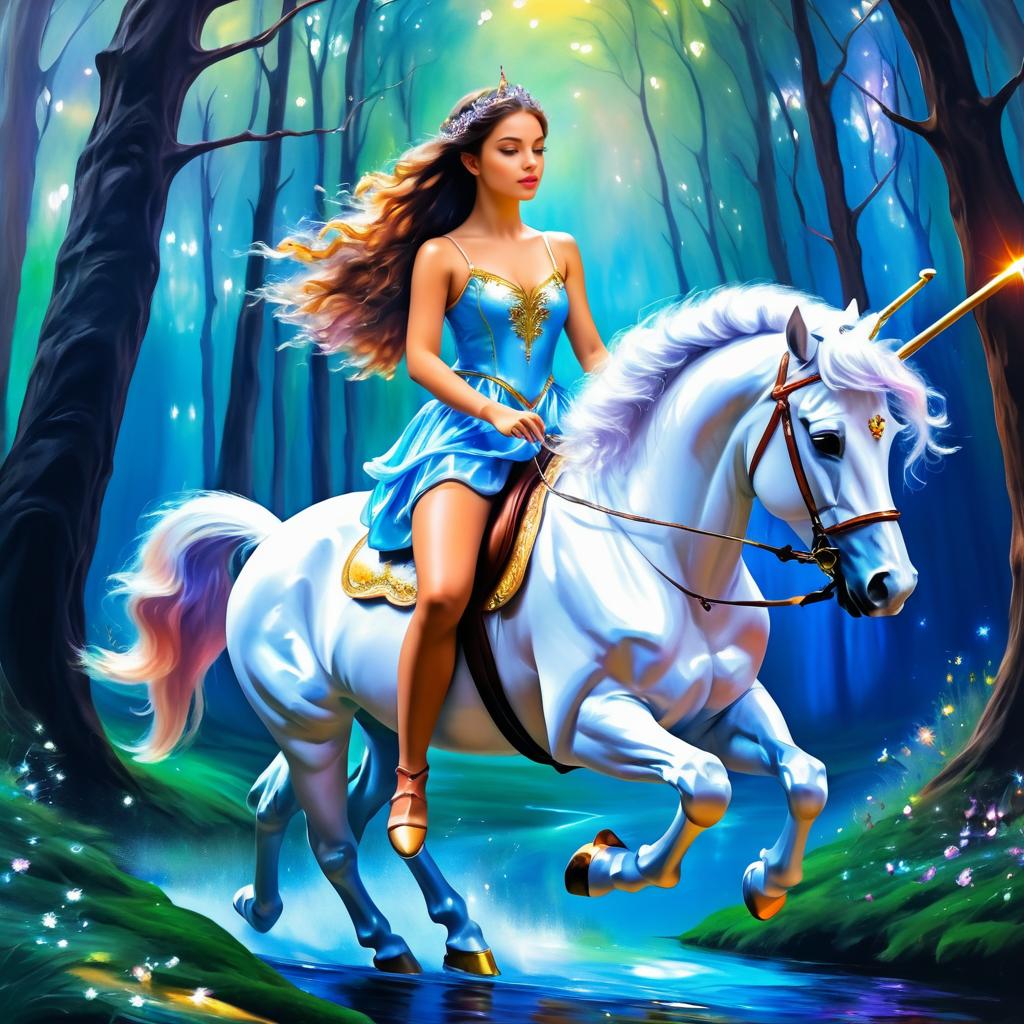 Enchanted Unicorn Ride in Oil Painting