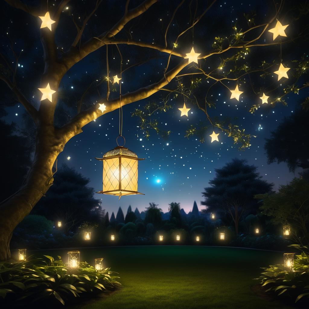 Serene Nighttime Lantern in Garden