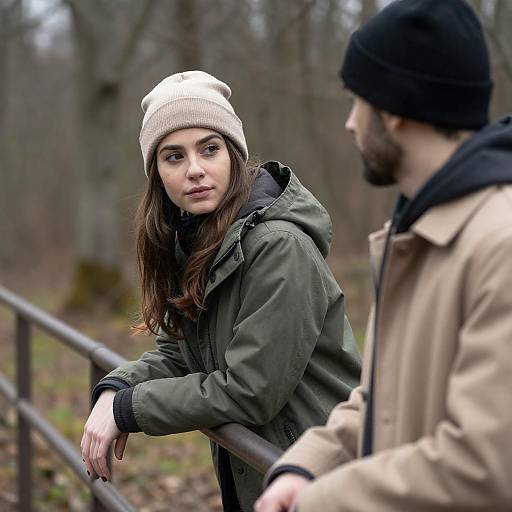 Forest Moment: Couple Leaning on Railing
