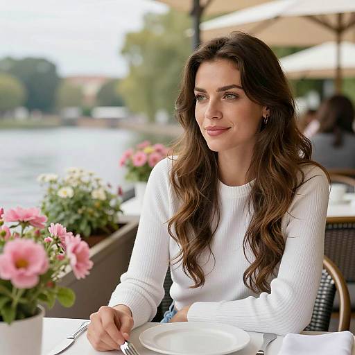 Serene Outdoor Cafe Scene with Woman