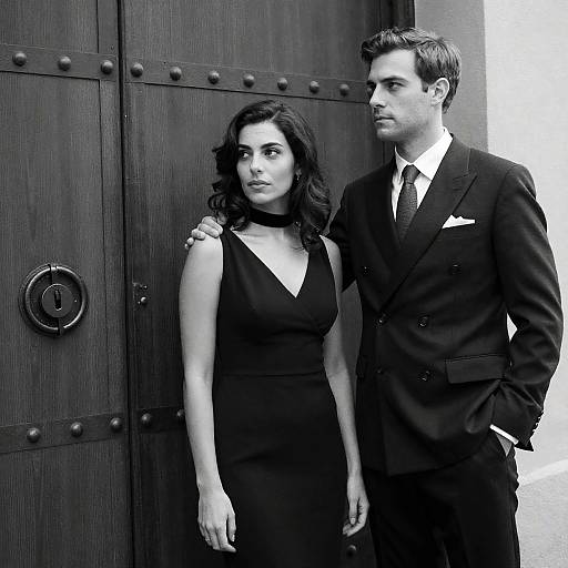 Elegant Couple by Vintage Wooden Door