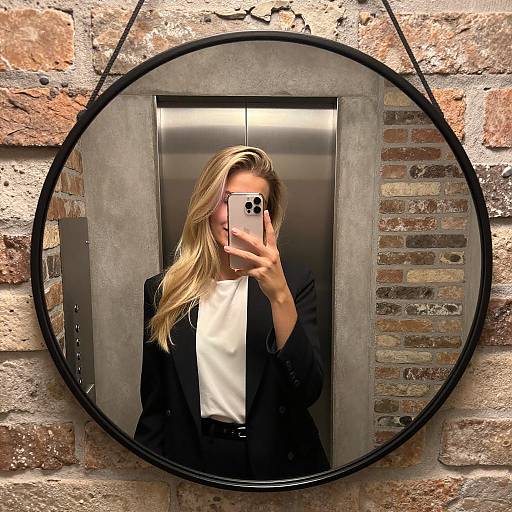Stylish Woman's Mirror Selfie in Urban Setting