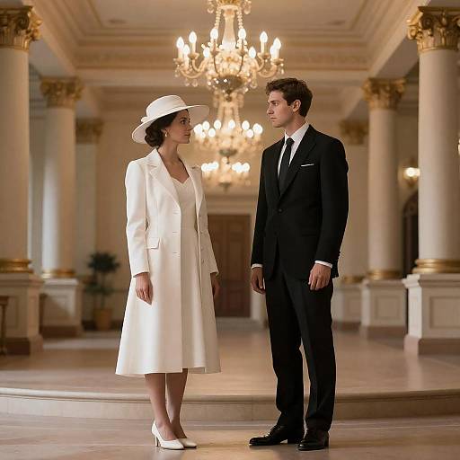 Elegant Ballroom Scene with Fashionable Couple