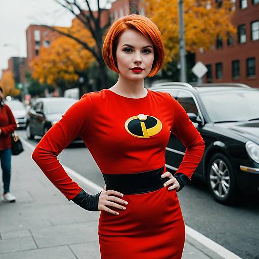 Woman in Edna Mode Incredibles Costume on Street