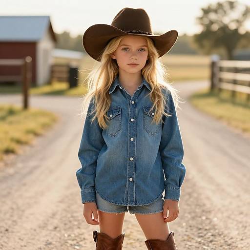 Sunlit Blonde Girl in Cowboy Attire
