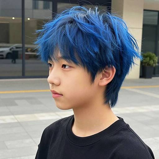 Vibrant Blue Hair Boy Portrait