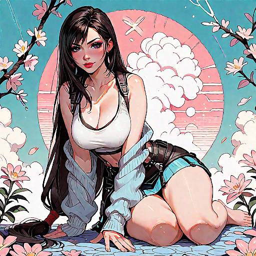 Anime Style Woman with Cherry Blossoms