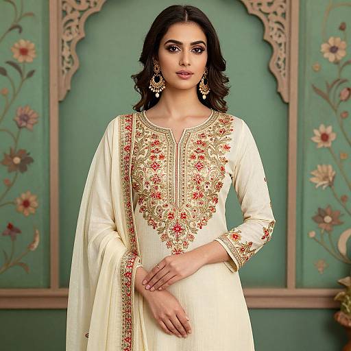 Elegant Woman in Embroidered Sharara Kurta