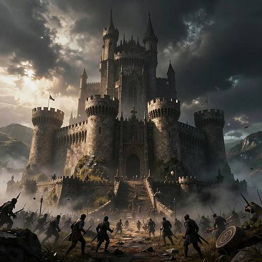 Medieval Fantasy Castle Siege at Dusk