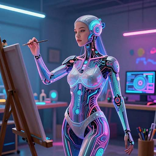 Cybernetic Muse Inspiring Futuristic Painter