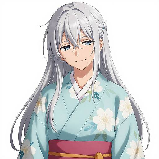 Sarcastic Anime Woman in Floral Kimono