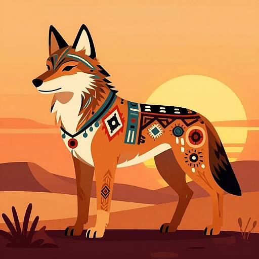 Tribal Geometric Lobos at Sunset