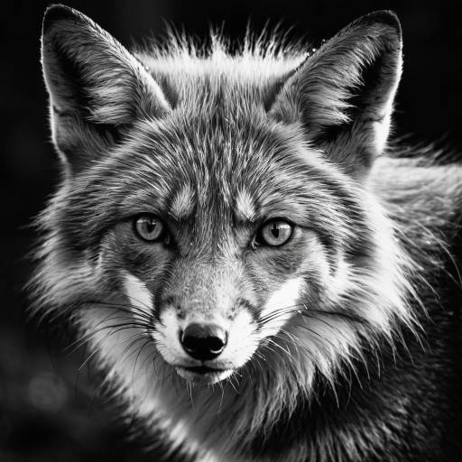 High Contrast Black and White Portrait of a Red Fox