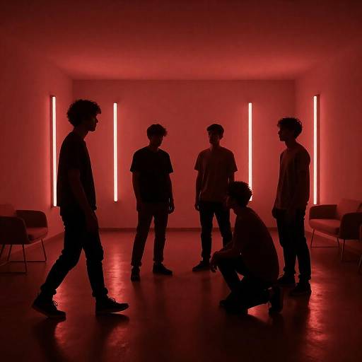 Red Neon Silhouettes in Minimal Room