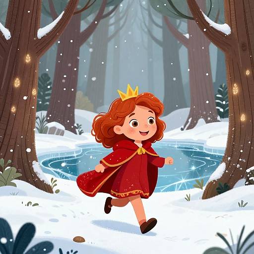 Joyful Red-Haired Fairy in Snowy Woods