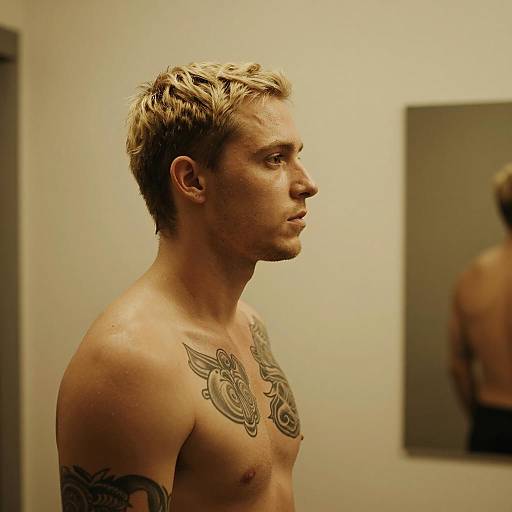 Shirtless Man in Warm, Grainy Light