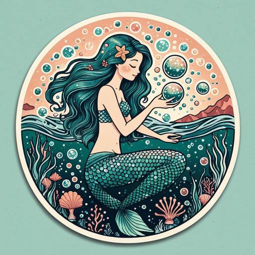 Whimsical Mermaid in Naive Art Style Whimsical Mermaid in Naive Art Style