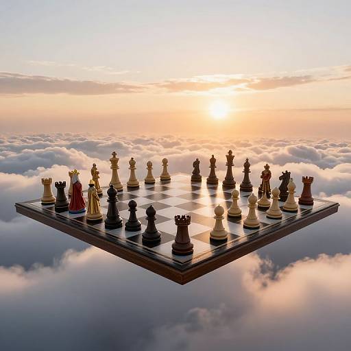 Colossal Chessboard Floating Above Clouds