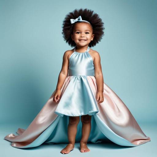 Smiling Toddler Girl in Blue Satin Dress