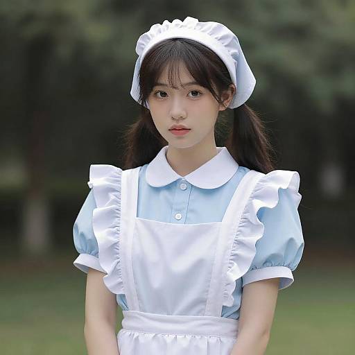 Elegant Vintage Maid in Storybook Setting