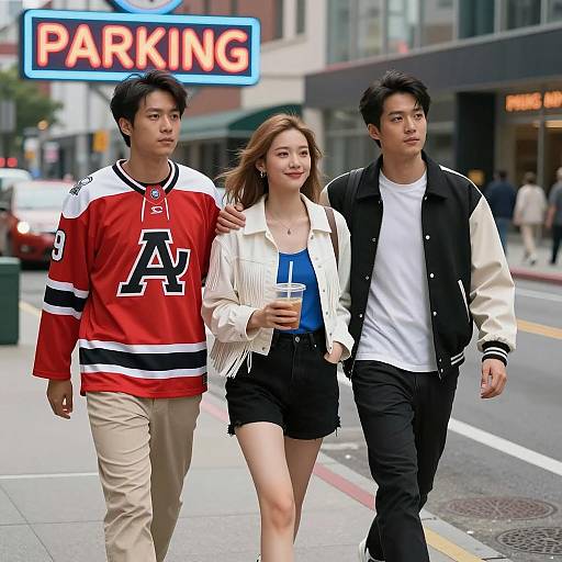 City Street Scene with Friends