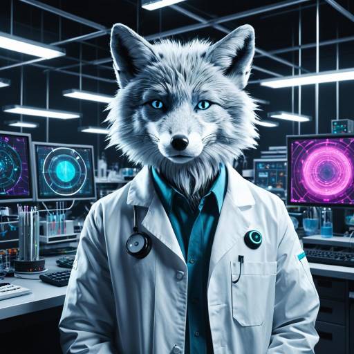 Anthropomorphic Silver Fox Scientist in High-Tech Lab