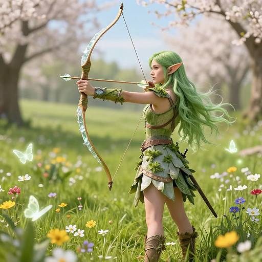 Elf Archer in Vibrant Spring Meadow