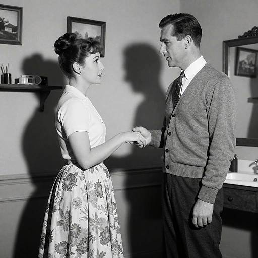 1950s Couple Holding Hands Indoors