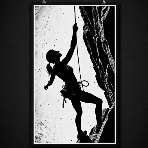 Vintage Silhouette of Female Rock Climber