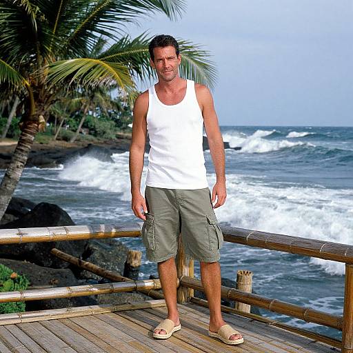 Man Relaxing on Tropical Bamboo Deck