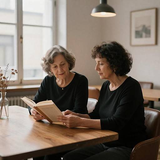 Two Elderly Women Reading Together