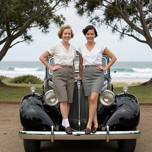 Vintage Couple Posing on Studebaker