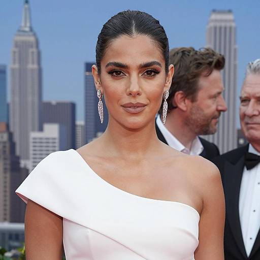 Elegant Woman with Cityscape Background