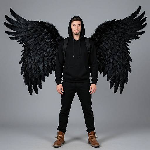 Realistic Black Wings Costume Man