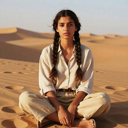 Serene Young Woman in Desert Light