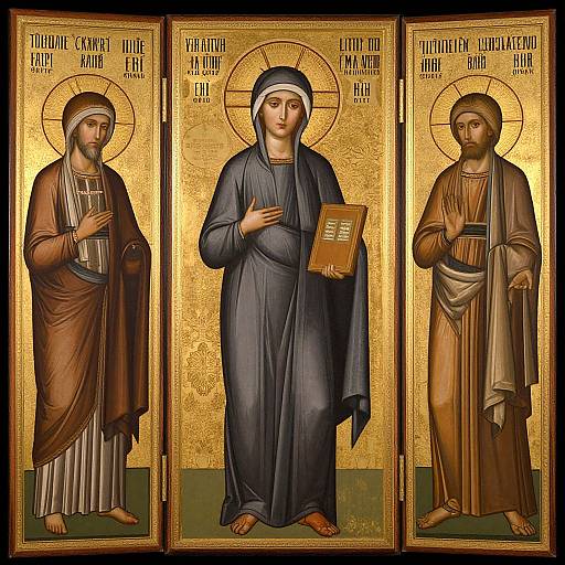 Byzantine Icon Triptych of Saints