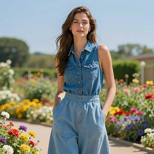 Elegant Summer Fashion in Flower Garden