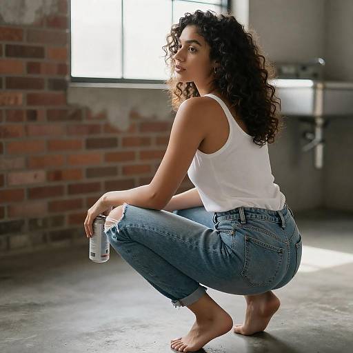 Backlit Woman Squatting on Concrete Floor