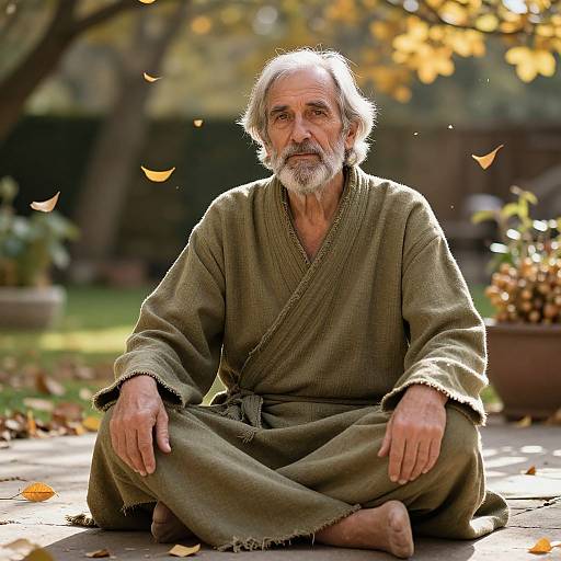 Elderly Man in Autumn Garden Serenity