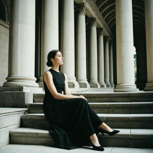 Woman in Black Dress Sitting on Stone Steps