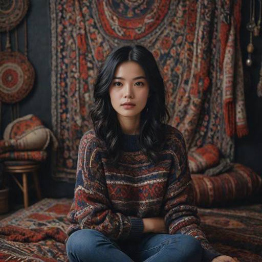 Young Woman in Cozy Bohemian Sweater Indoors