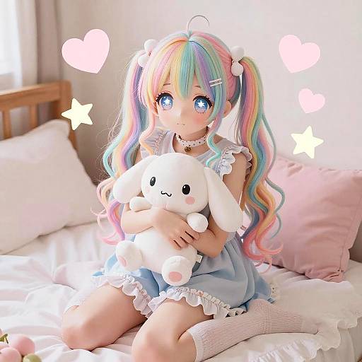 Uwu Girl in Cozy Pastel Bedroom
