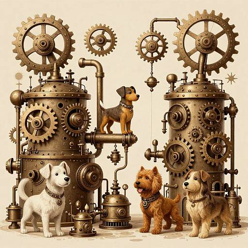 Steampunk Dog Breed Factory Illustration