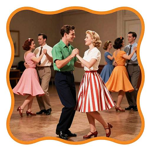Vintage 1950s Dance Scene with Colorful Attire