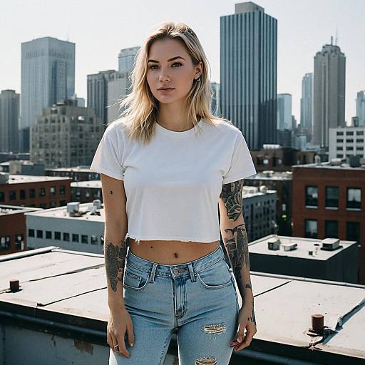 Urban Rooftop Blonde Woman