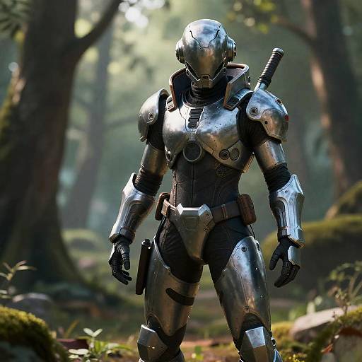 Cyberpunk Warrior in Forest Armor
