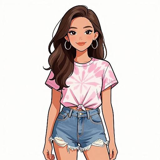 Smiling Woman in Casual Tie-Dye Outfit