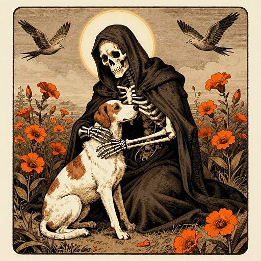 Vintage Gothic Skeleton with Dog