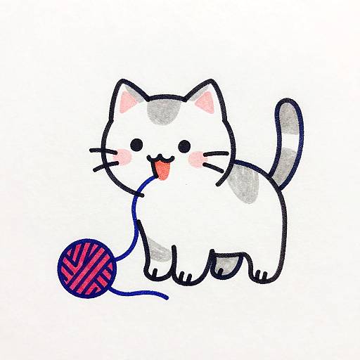 Happy Kid Cat Line Art