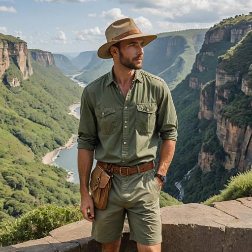 Man in Safari Outfit Overlooking Cliffs